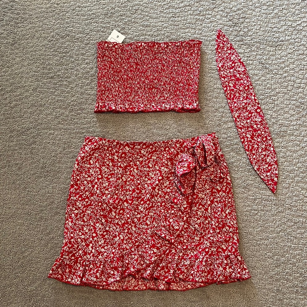3 Piece Tropical Skirt/Top/Tie Set